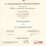 Pawel Rogalinski najlepsza strona prywatna, strona 2011 roku, Polski Internet, laureat, dyplom, certyfikat